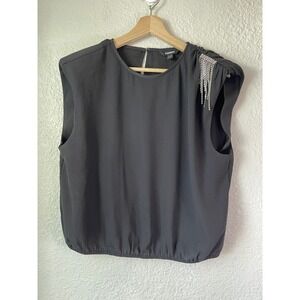Express Black Sleeveless Top‎ Rhinestone Embellished Shoulder Gathered Waist